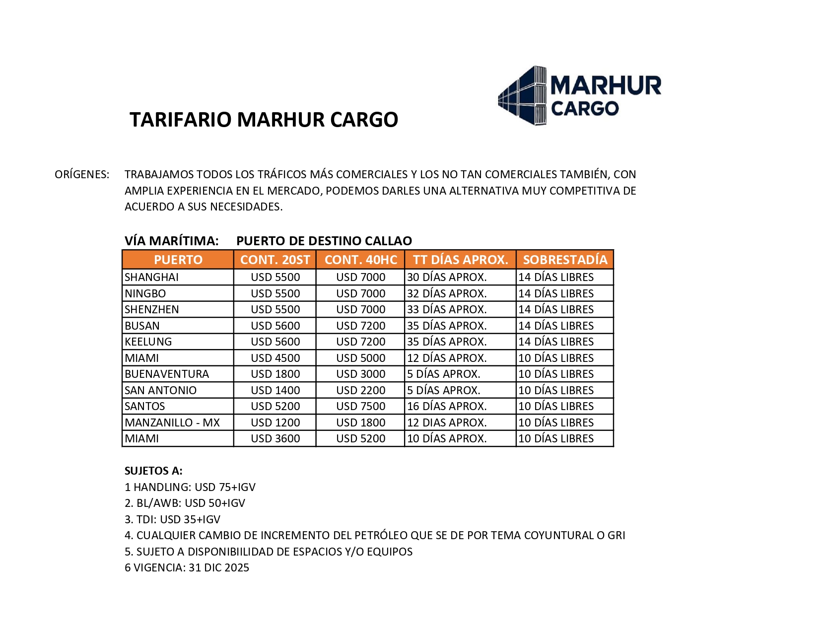 Tarifas Manhur
